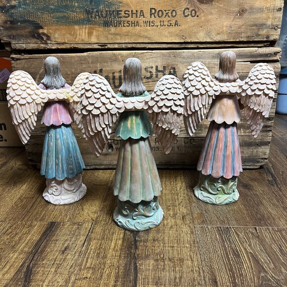 Old Time Pottery Decor 3 Angels w/ Instruments Figurines Polystone 12" - Picture 2 of 16